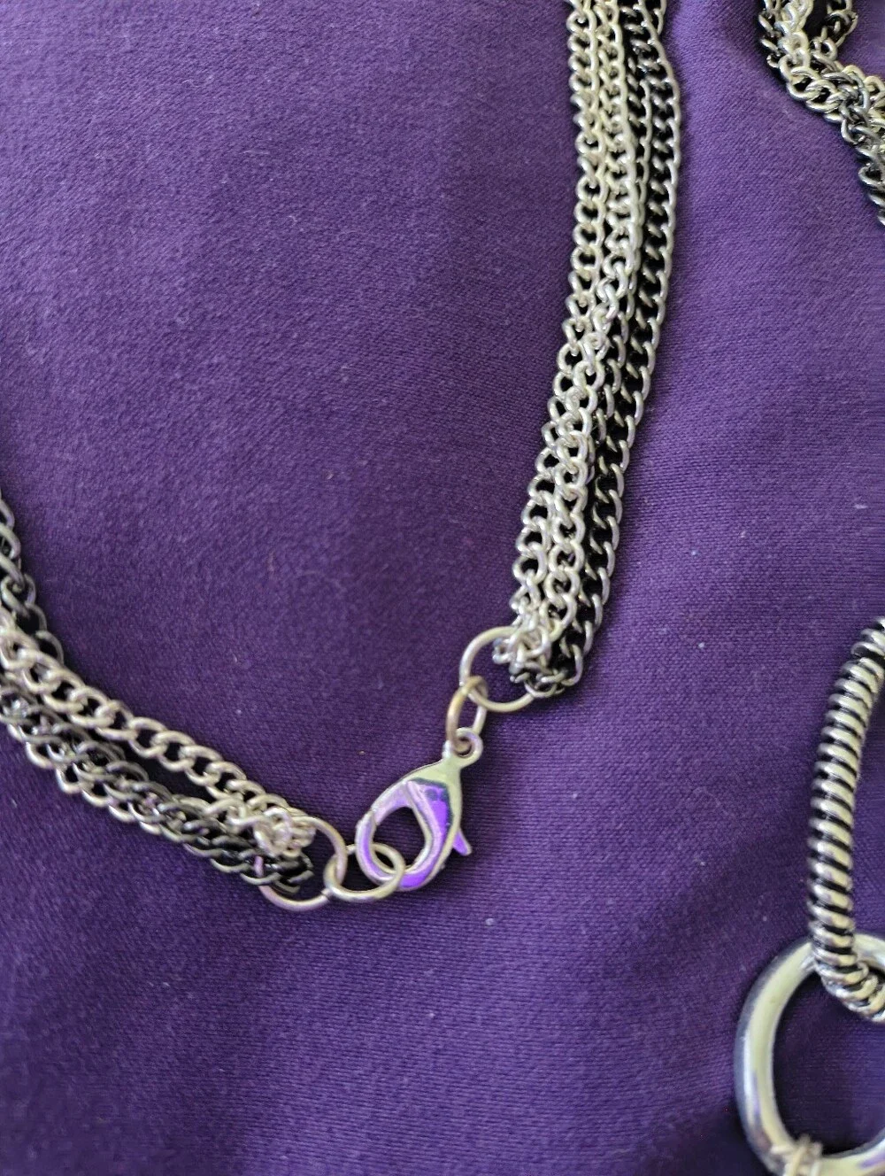 Very Long Black And Silver Metal Multi Chain With Oval Metal Accents Necklace